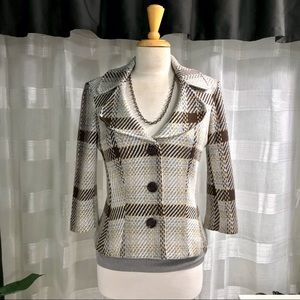 LE CHATEAU tailored jacket, size S, white/tan/brown/grey.